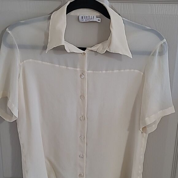 Marella 100% Silk Sheer Cream Blouse Size 12 Large - Picture 7 of 12
